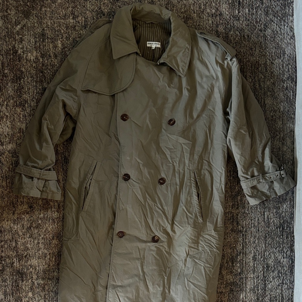 Giorgio Armani Khaki Double-Breasted Trench Coat